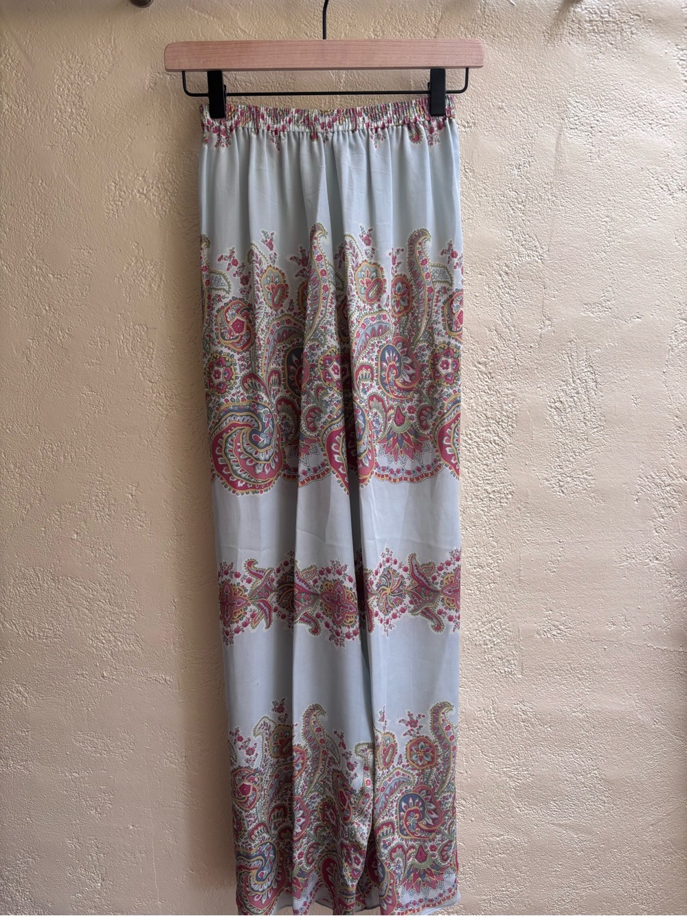 Adrienne Vittadini silk Light Blue Paisley Wide-Leg Pants